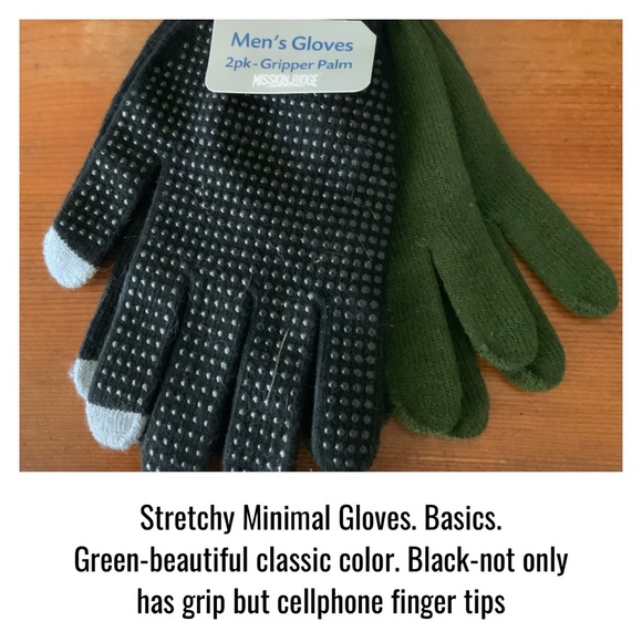2 Pack of Men’s Gloves Thin Green Black Gripper Touchscreen Stretch OSFA Unisex - Picture 2 of 14